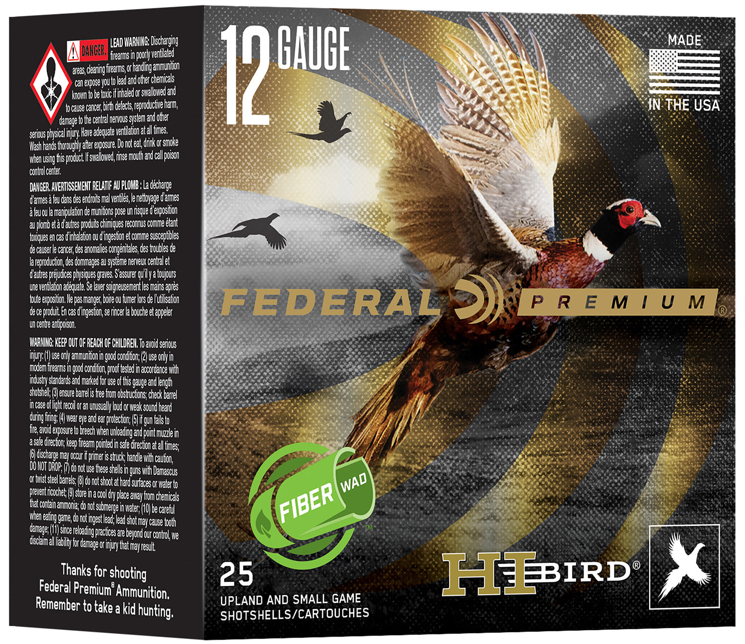 Federal 12 Gauge Shotgun Shells Premium Hi-Bird Fiber Wad Bismuth #5 1-1/4 oz 2.75 in