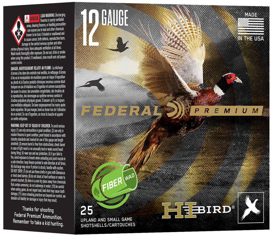 Federal 12 Gauge Shotgun Shells Premium Hi-Bird Fiber Wad Bismuth #5 1-1/4 oz 2.75 in