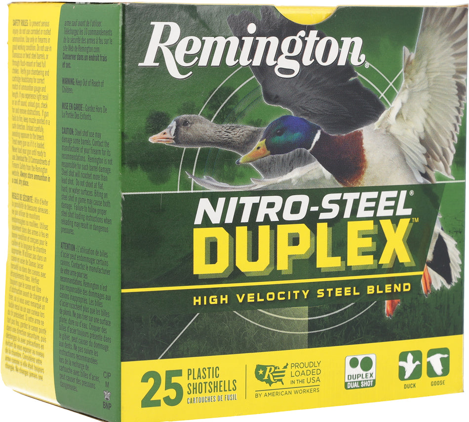 Remington 12 Gauge Shotgun Shells Nitro Steel Duplex High Velocity Steel Blend BB / 4 1-1/4 oz 3 in