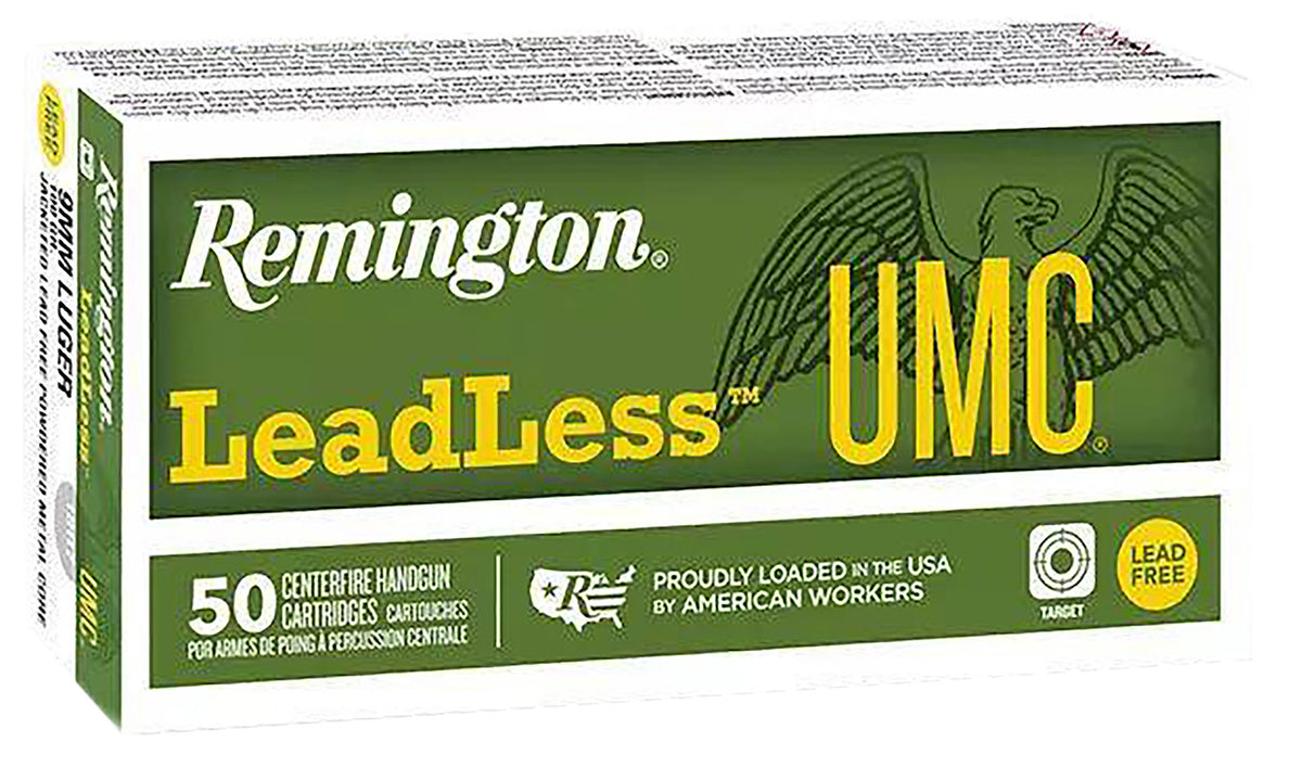 Remington 9mm Luger / Parabellum Handgun Ammo UMC Leadless Lead Free Jacketed Solid 100 grain 