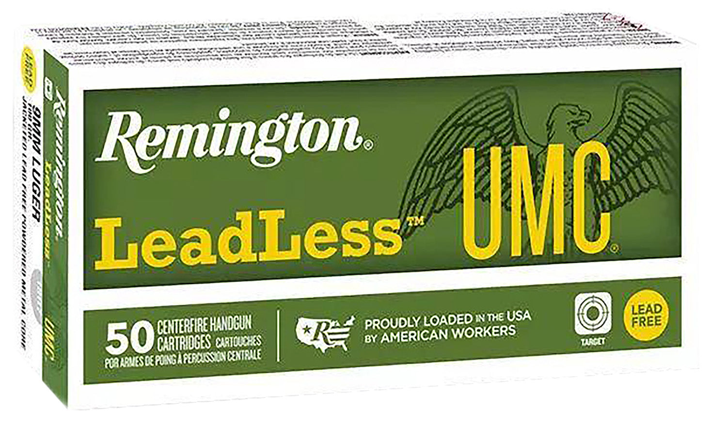 Remington 9mm Luger / Parabellum Handgun Ammo UMC Leadless Lead Free Jacketed Solid 100 grain 