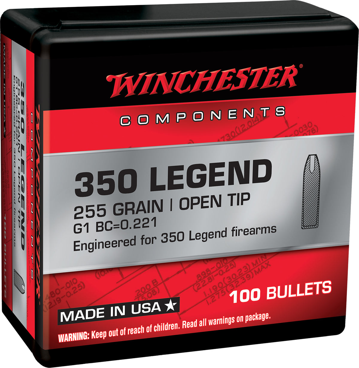 Winchester .350 Legend Rifle Ammo Components Open Tip OTM 255 grain 