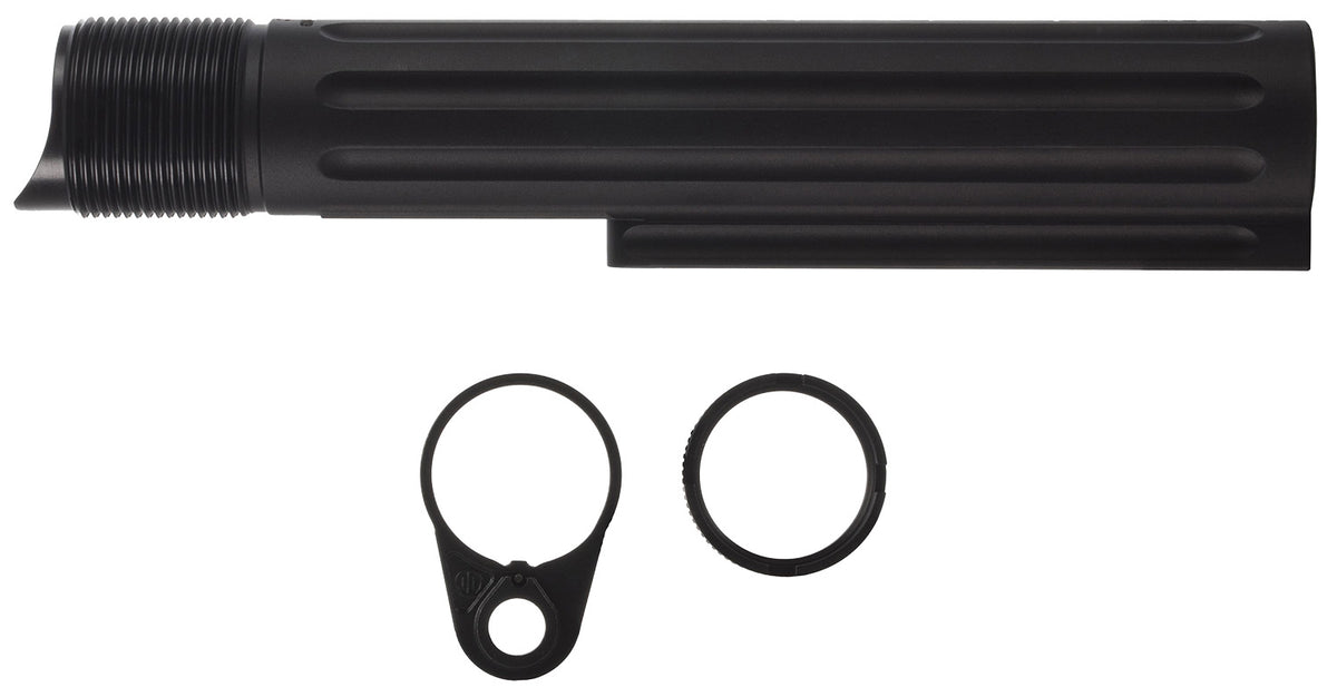 Primary Weapons Systems Extended Buffer Tube Kit Castle Nut End Plate 7075-T6 Aluminum Black Anodized