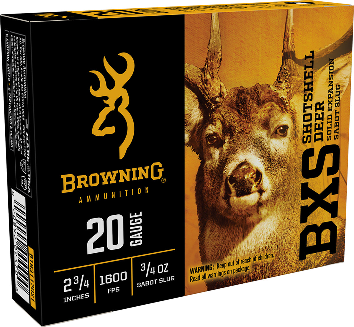 Browning 20 Gauge Shotgun Shells BXS Solid Expansion Big Game & Deer Sabot Slug Slug 3/4 oz 2.75 in