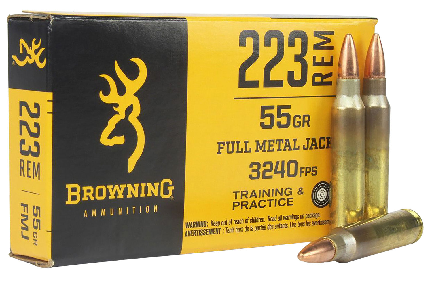 Browning .223 Remington Rifle Ammo Training & Practice Full Metal Jacket FMJ 55 grain 