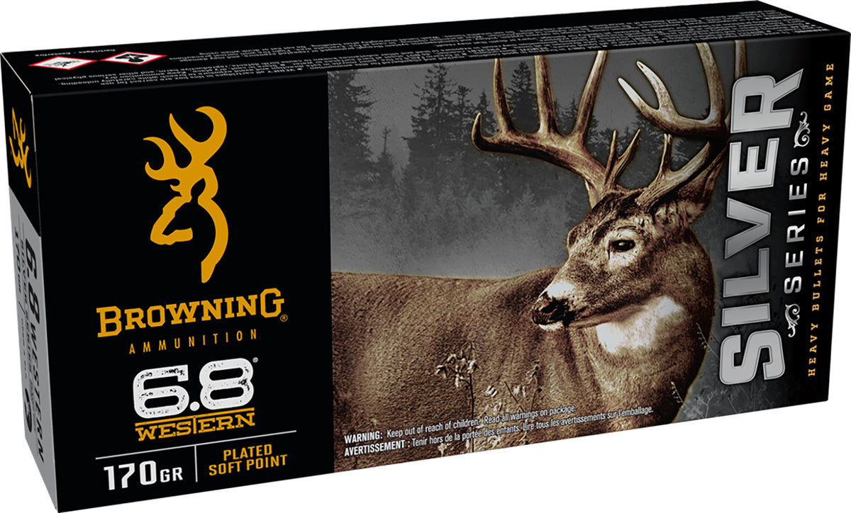 Browning 6.8 Western Rifle Ammo Silver Plated Soft Point JSP 170 grain 