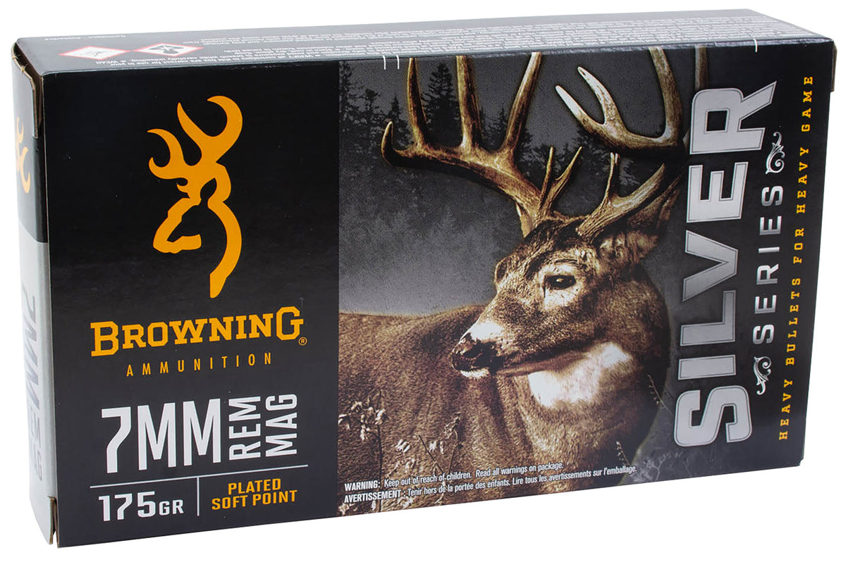 Browning 7mm Remington Mag Rifle Ammo Silver Plated Soft Point JSP 175 grain 