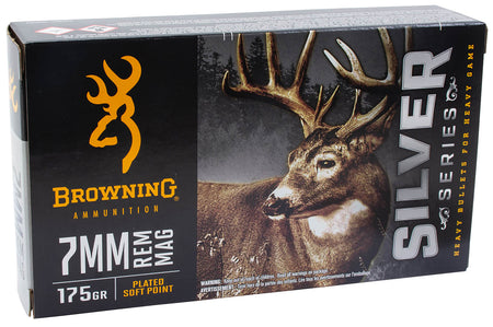 Browning 7mm Remington Mag Rifle Ammo Silver Plated Soft Point JSP 175 grain 