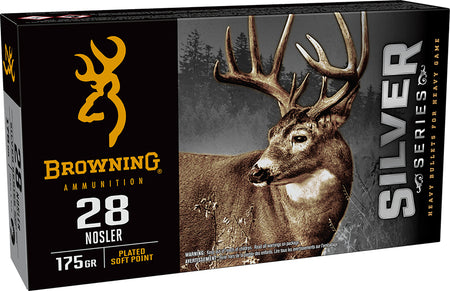 Browning .28 Nosler Rifle Ammo Silver Plated Soft Point JSP 175 grain 