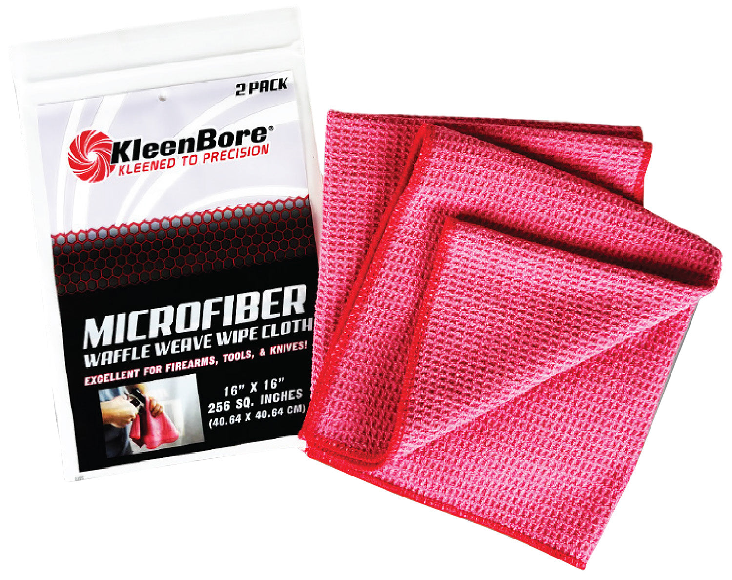KleenBore 2-Pack Microfiber Waffle Weave Gun Cleaning Cloths 16 x 16 Inch