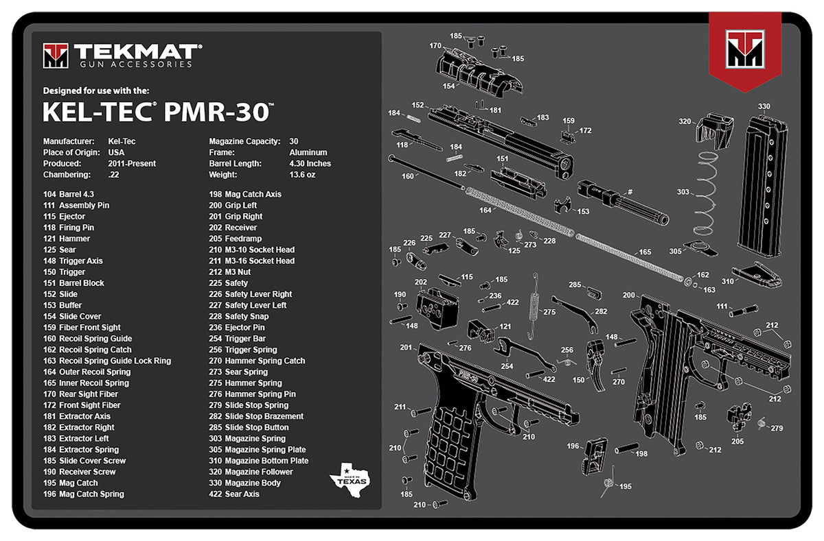 TekMat TEKR17KELPMR3 Kel-Tec PMR-30 Parts Diagram Cleaning Mat 11"x17"