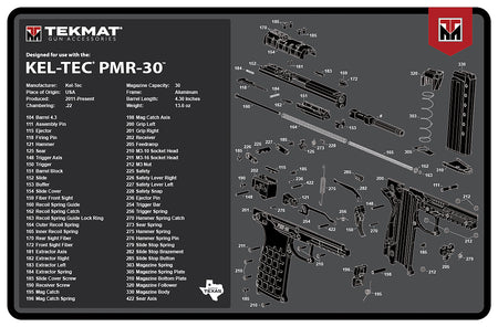 TekMat TEKR17KELPMR3 Kel-Tec PMR-30 Parts Diagram Cleaning Mat 11"x17"