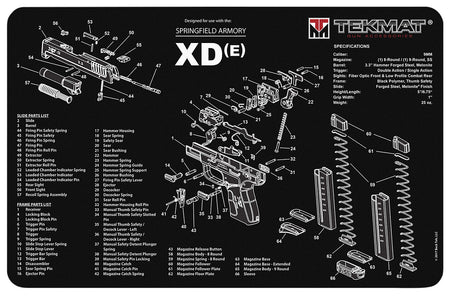 TekMat TEKR17XDE Springfield XDe Parts Diagram Cleaning Mat 11"x17"
