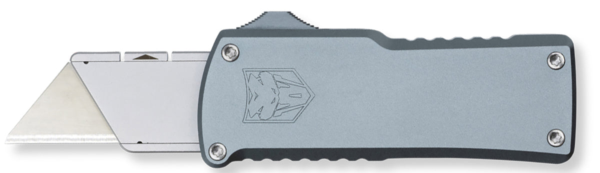 CobraTec Knives Out-the-Front Utility Knife Gray Anodized Aluminum Handle Standard Utility Blades