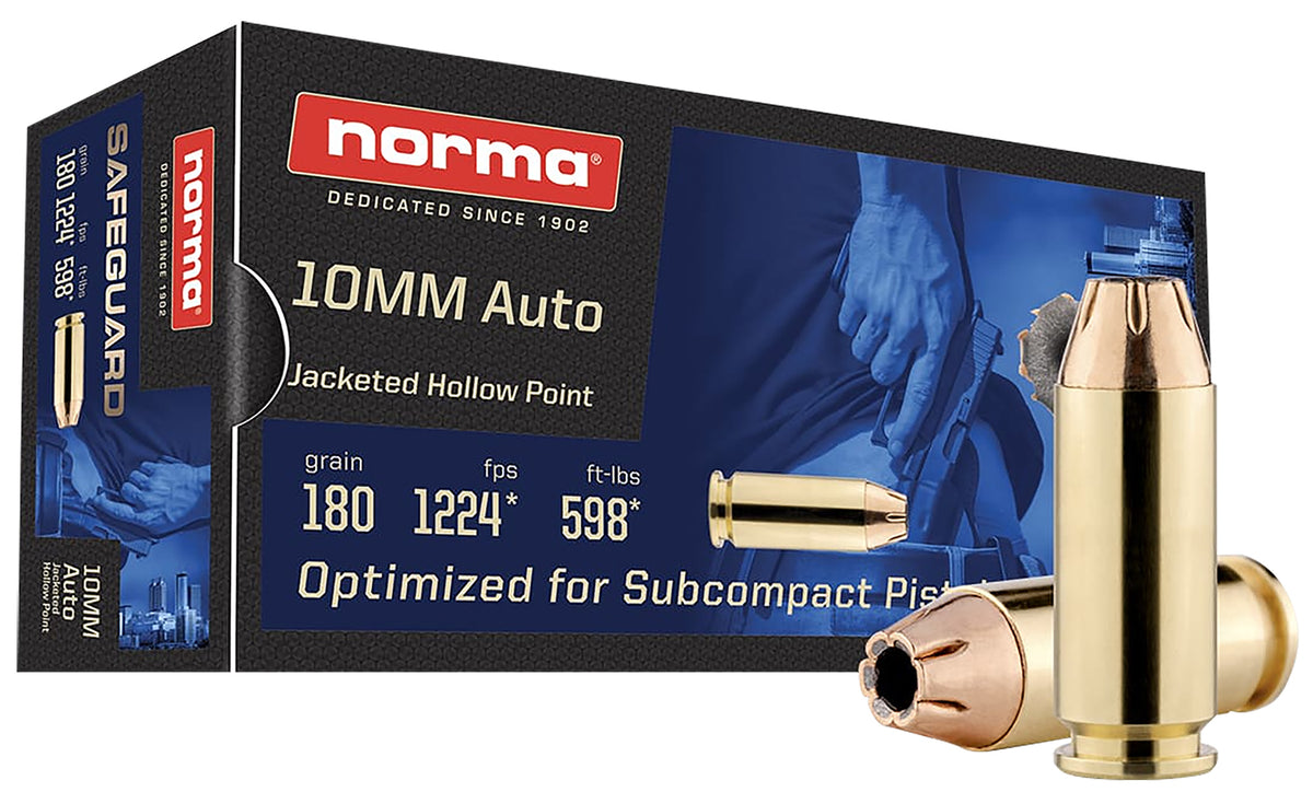 Norma 10mm Auto 801109265 Safeguard Jacketed Hollow Point JHP 180 Grain