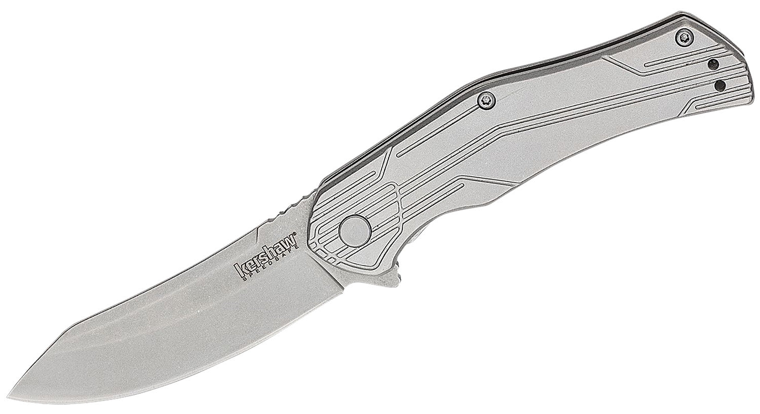 Kershaw 1380X Husker 3" Folder Trailing Point 8Cr13MoV Blade, Stonewashed Stainless Steel Handle with Frame Lock