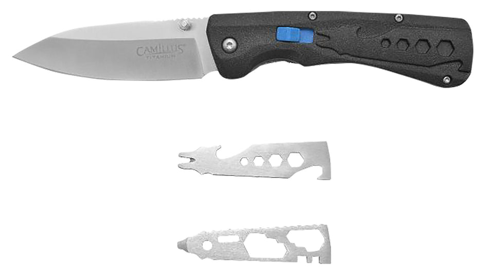 Camillus Inject Folding Knife 3.25" Drop Point Carbonitride Titanium D2 Steel Blade, Black Carbon Fiber Textured Handle with Multi-Tools