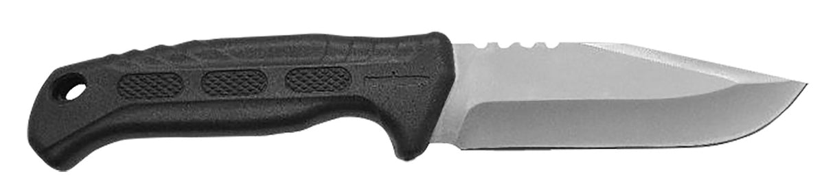 Camillus Hawker Fixed Blade Knife 4" Drop Point Plain Satin Titanium Bonded 420 Steel, Black PP/TPR Handle with Ballistic Nylon Sheath