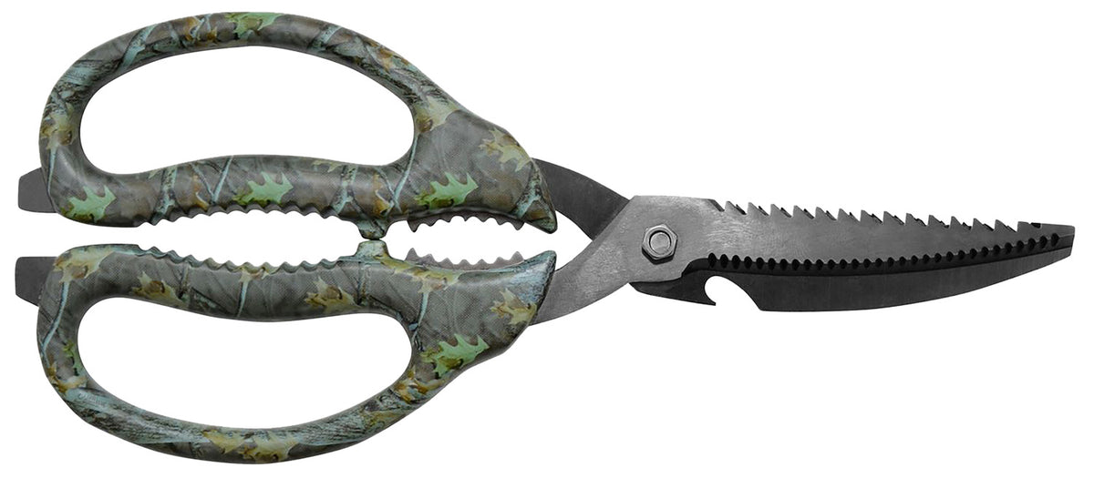 Camillus Multi-Function Game Shear 9" Camo with 4" Serrated Titanium Bonded Blade and Multiple Tool Features