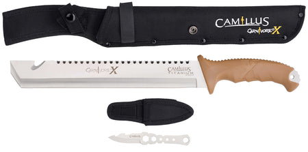Camillus Carnivore X Machete 18" Overall Titanium Bonded 440 SS 12" Blade, Brown ABS Handle with Ballistic Nylon Sheath