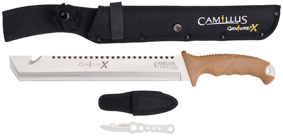 Camillus Carnivore X Machete 18" Overall Titanium Bonded 440 SS 12" Blade, Brown ABS Handle with Ballistic Nylon Sheath