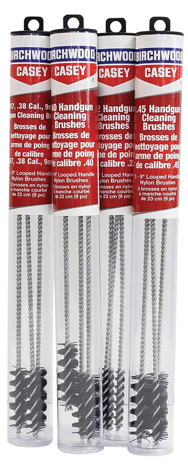 Birchwood Casey Looped Nylon Handgun Cleaning Brushes 9mm 357 38 380 Cal 9 Inch 3 Pack Model 41210