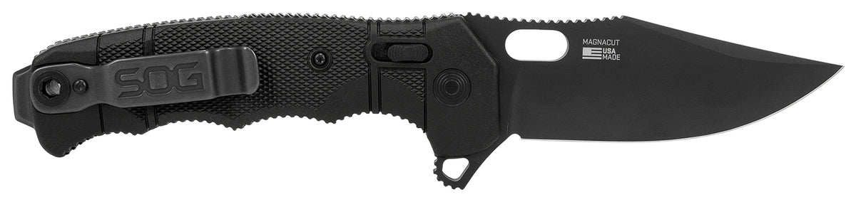 SOG SOG12211357 Seal XR 3.90" Clip Point Plain Black MagnaCut Steel Blade Black GRN/Titanium Handle Ambidextrous Folder