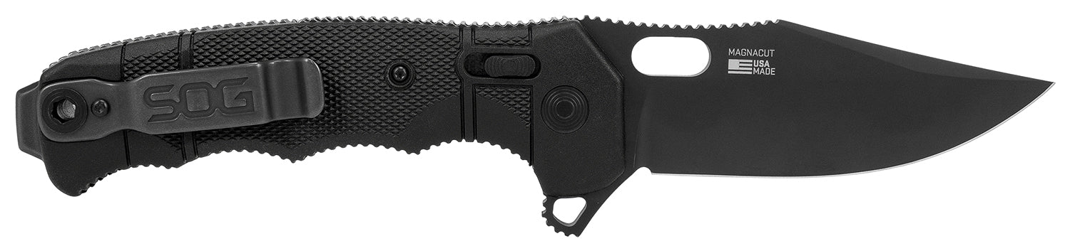 SOG SOG12211357 Seal XR 3.90" Clip Point Plain Black MagnaCut Steel Blade Black GRN/Titanium Handle Ambidextrous Folder