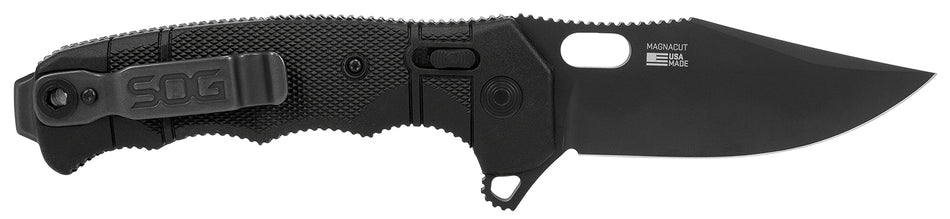 SOG SOG12211357 Seal XR 3.90" Clip Point Plain Black MagnaCut Steel Blade Black GRN/Titanium Handle Ambidextrous Folder