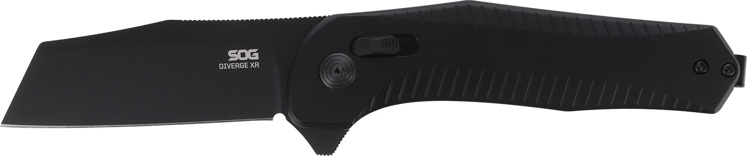 SOG SOG12020143 Diverge XR 3" Folding EDC Knife Plain Black PVD D2 Steel, Black Scaled Aluminum Handle