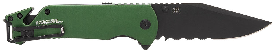 SOG SOG11520157 Escape ATK 2.0 3.40" Folding Clip Point Knife Serrated AUS-8A SS Blade, 4.60" Green/Black Handle