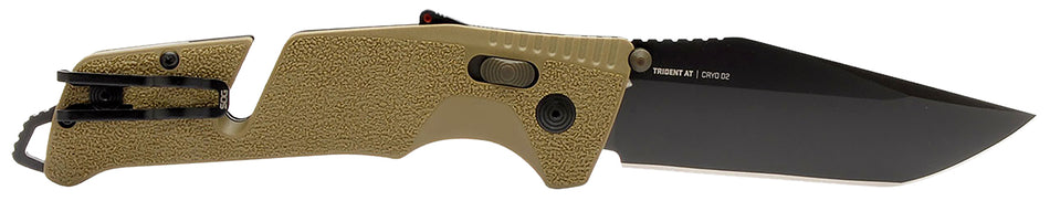 SOG SOG11121241 Trident AT 3.70in Folding Tanto Black TiNi Cryo D2 Blade FDE Textured GRN Handle