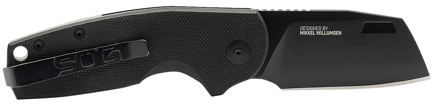 SOG SOG16030757 Stout SJ 2.60in Folding Clip Point Stonewashed D2 Blade Black Textured G10 Handle