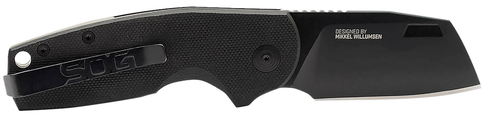 SOG SOG16030757 Stout SJ 2.60in Folding Clip Point Stonewashed D2 Blade Black Textured G10 Handle