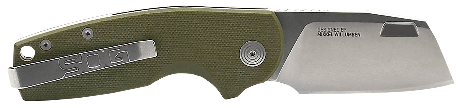 SOG SOG16030657 Stout SJ 2.60in Folding Clip Point D2 Blade Olive Drab Textured G10 Handle
