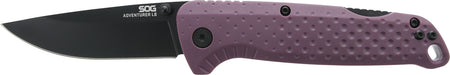 SOG SOG13110443 Adventure LB 3.50in Folding Drop Point Black TiNi 5Cr15MoV Blade Dark Purple GRN Handle
