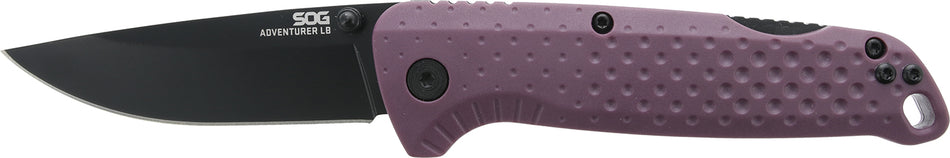 SOG SOG13110443 Adventure LB 3.50in Folding Drop Point Black TiNi 5Cr15MoV Blade Dark Purple GRN Handle