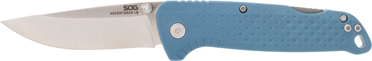 SOG SOG13110343 Adventure LB 3.50in Folding Drop Point Satin Stainless Blade Nordic Blue GRN Handle
