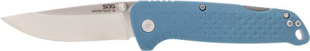SOG SOG13110343 Adventure LB 3.50in Folding Drop Point Satin Stainless Blade Nordic Blue GRN Handle