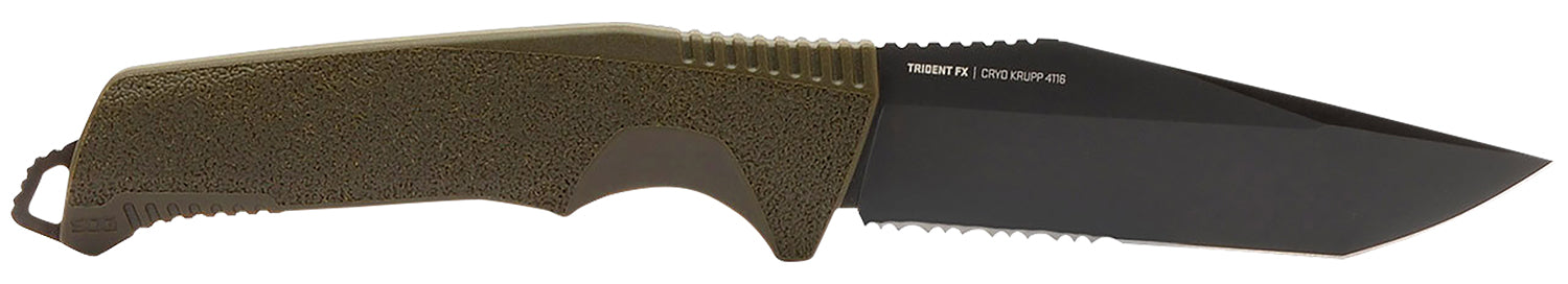 SOG SOG17120457 Trident FX 4.20in Fixed Tanto Partially Serrated TiNi 1.4116 Stainless Blade OD Green Handle