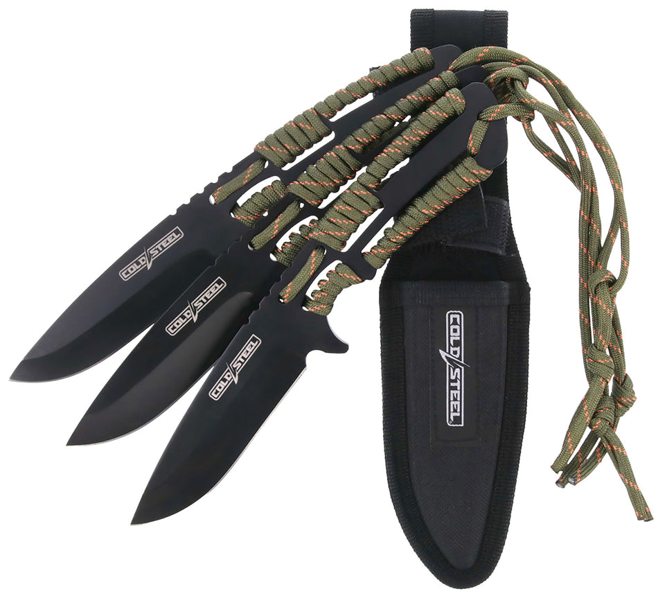 Cold Steel CSTH44KVD3PK Throwing Knives 3-Pack 4.40" Fixed Clip Point Black Oxide 420 Stainless, Paracord Handle