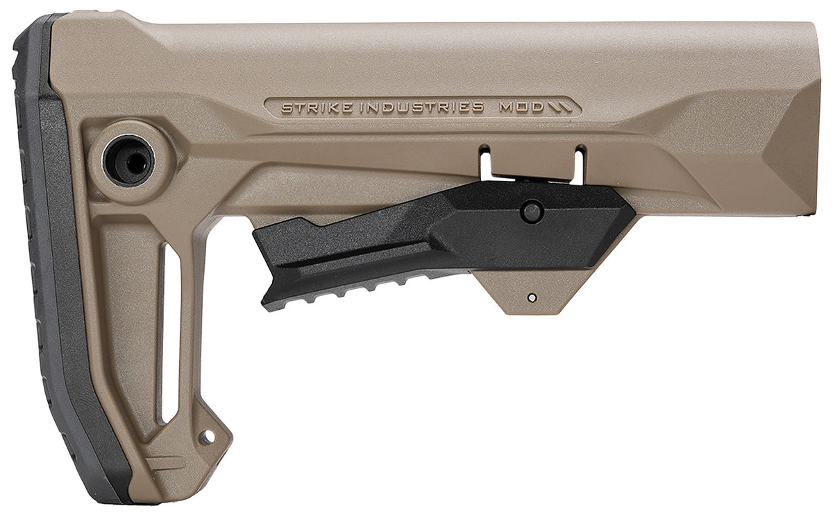 Strike Industries MOD2 Adjustable Rifle Stock FDE Polymer Compatible with AR Buffer Tubes