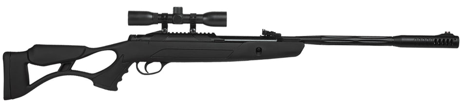Hatsan USA AirTact .25 Caliber Break Barrel Pellet Rifle Black Skeleton Stock QuietEnergy Barrel 4x32 Optima Scope