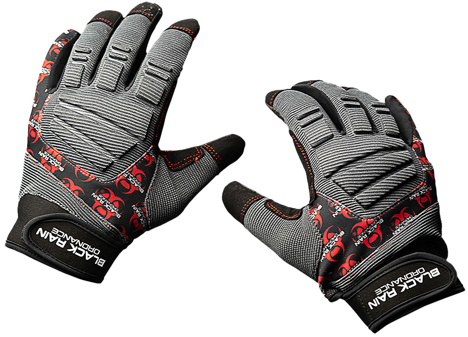 Black Rain Ordnance Performance Tactical Gloves Black Gray Red Small Velcro