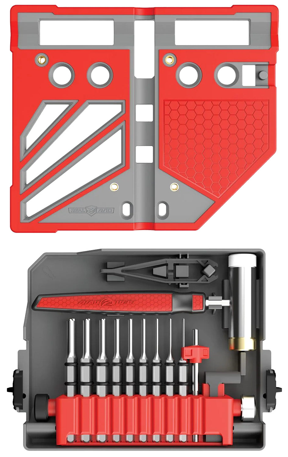 Real Avid AVMBBPKIT 18-Piece Master Bench Block Pro Kit with Hammer and Steel Punches, Gray/Red