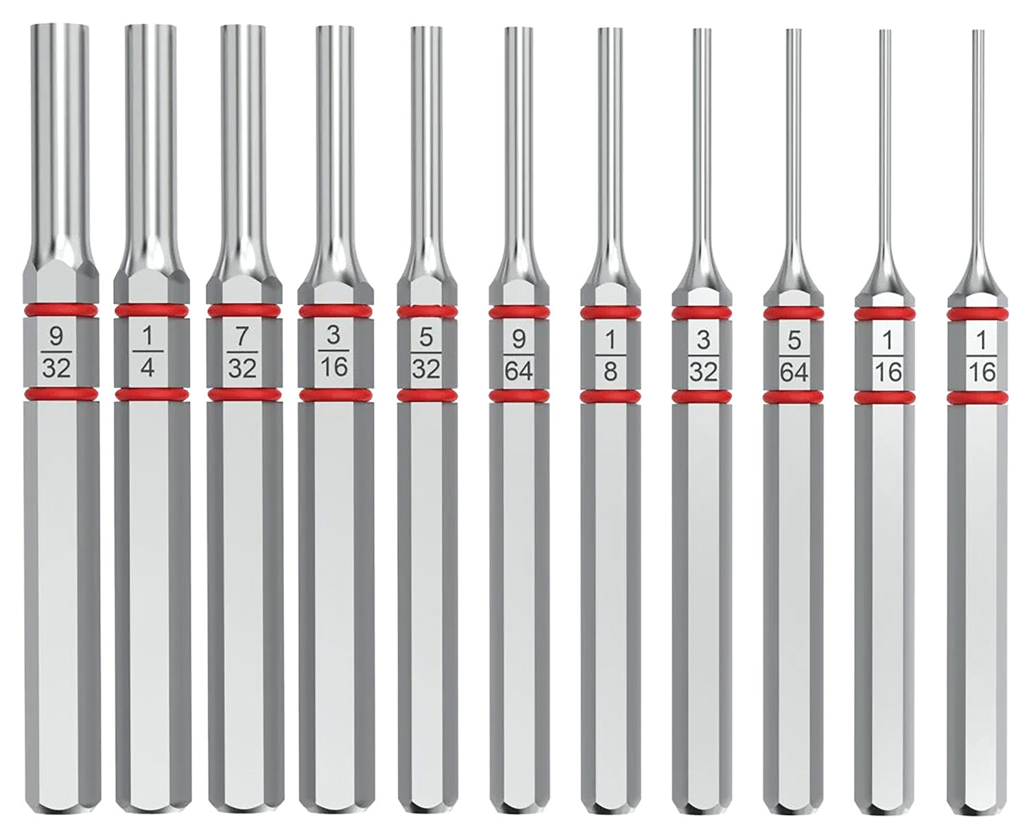 Real Avid AVAPKS Accu-Punch Standard Pin Punch Set 11 Pieces Silver Hardened Steel with O-Ring Grips