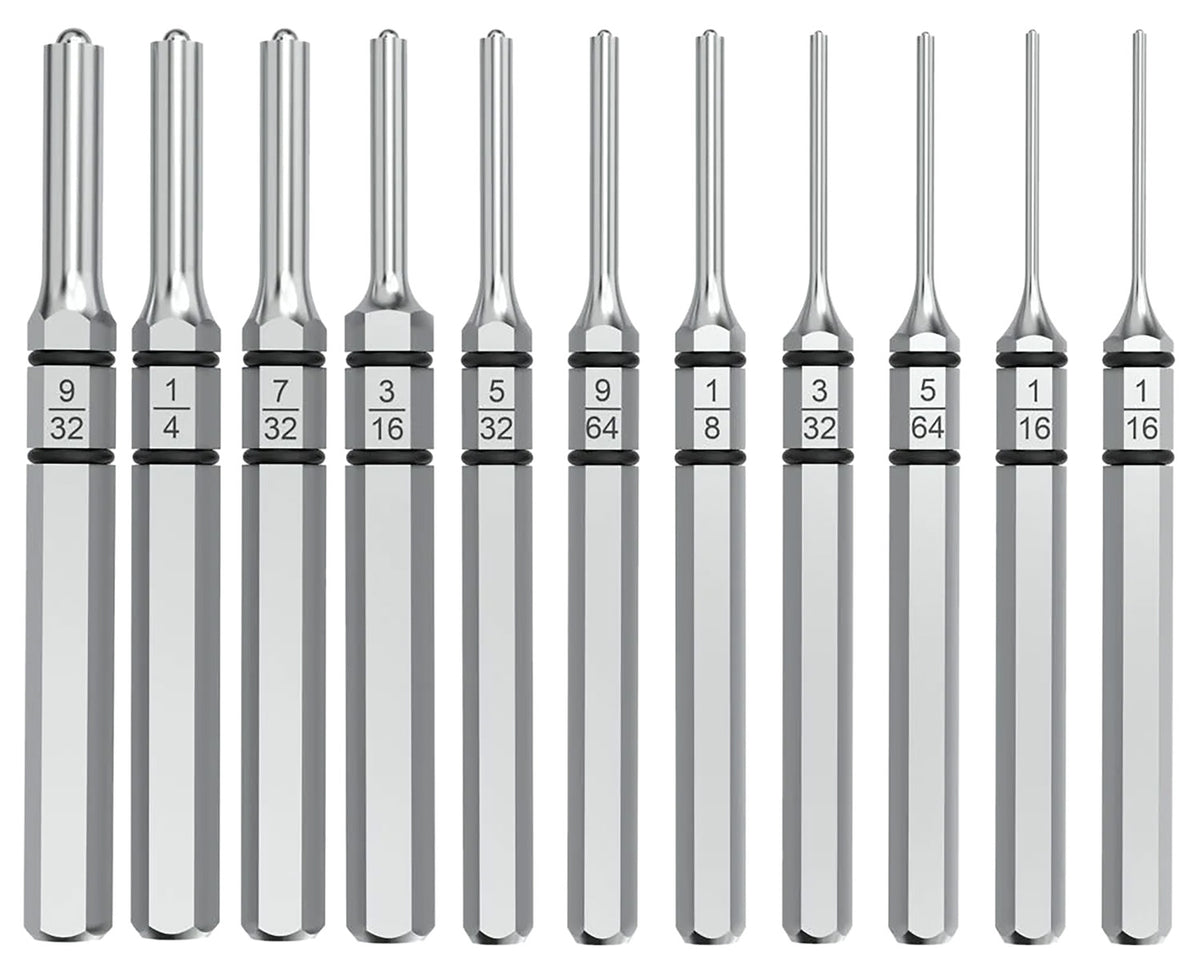 Real Avid AVAPK-RP Accu-Punch Roll Pin Set 11 Pieces Silver Hardened Steel with O-Ring Handles