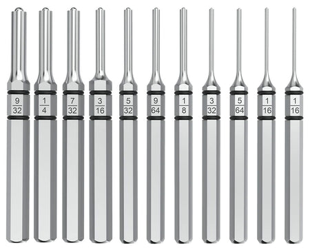 Real Avid AVAPK-RP Accu-Punch Roll Pin Set 11 Pieces Silver Hardened Steel with O-Ring Handles