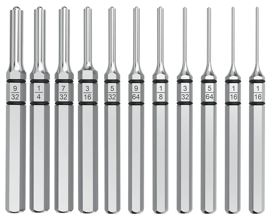 Real Avid AVAPK-RP Accu-Punch Roll Pin Set 11 Pieces Silver Hardened Steel with O-Ring Handles