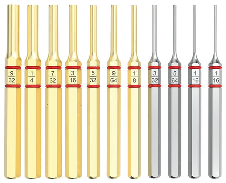 Real Avid AVAPKB Accu-Punch Brass/Steel Pin Punch Set 11 Pieces with Nickel Plating and O-Ring Grips
